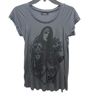Lauren Moshi Peace Love Harmony Graphic Print T-Shirt Womens XS Edgy Tee NEW